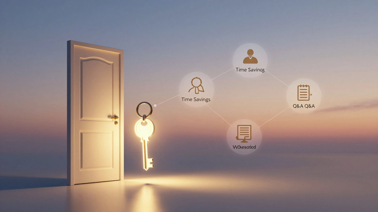 Glowing key unlocking a door symbolizing time savings and exclusive benefits.